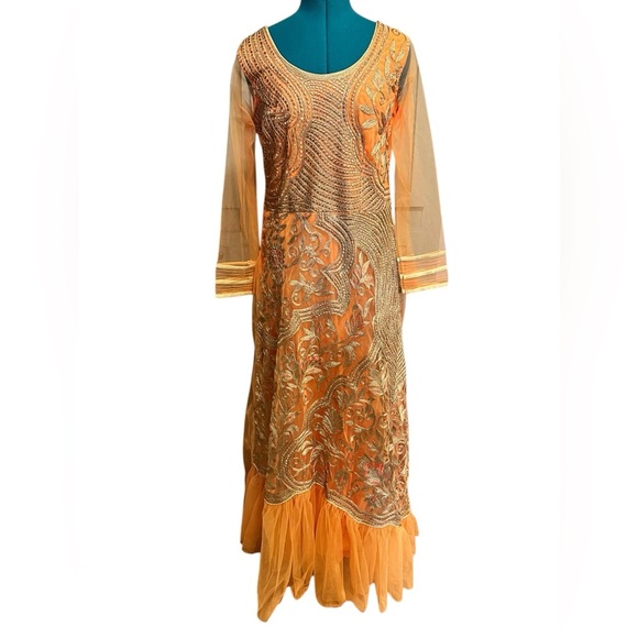 Bombay Editions Special Occasion Tulle Orange Maxi Dress Size Medium Tall NWT - Picture 1 of 11